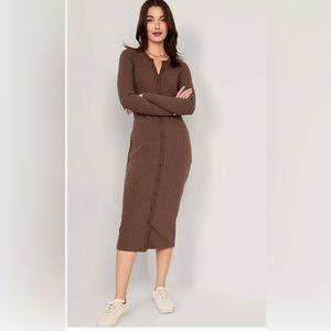 NWT Fitted Rib-Knit Midi Button-Front Dress for Women - Old Navy